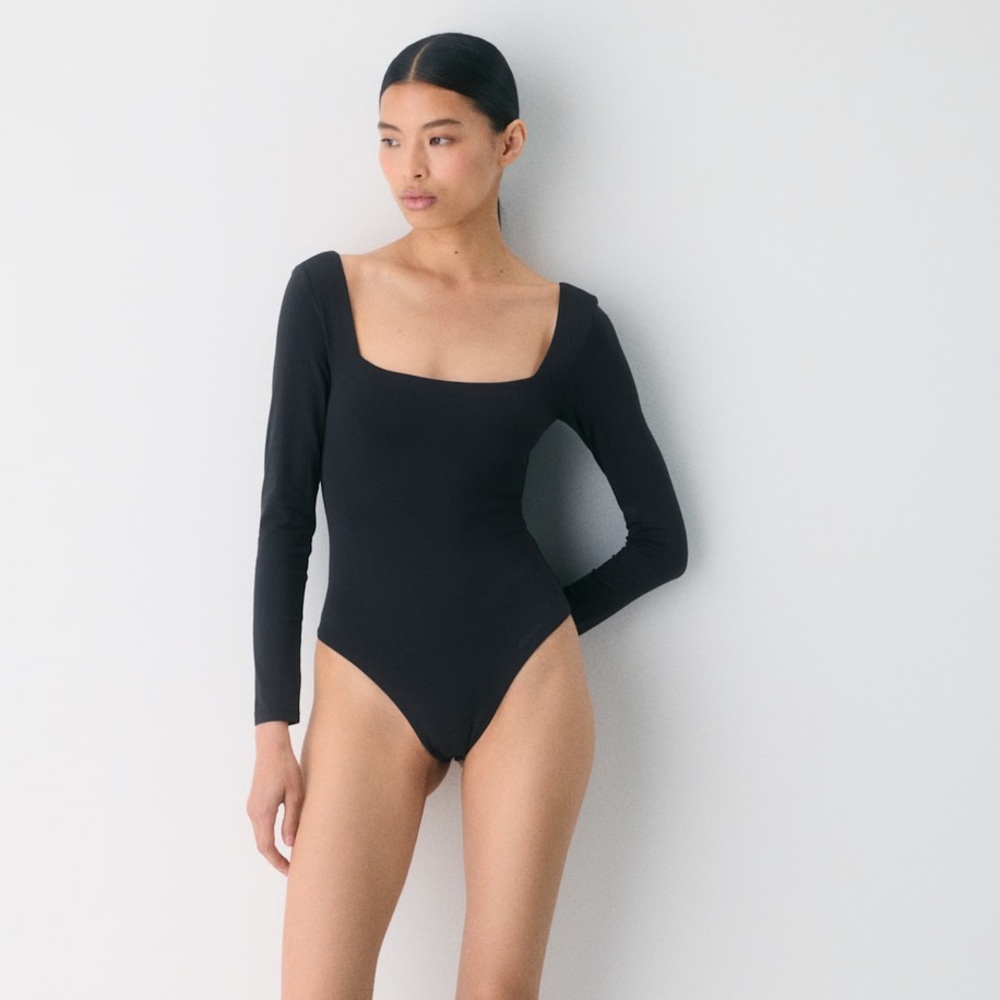 Aritzia Square Neck Black Long Sleeve Bodysuit